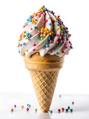 Ice-Cream in a Waffle Cone, colorful dessert, gradient background 