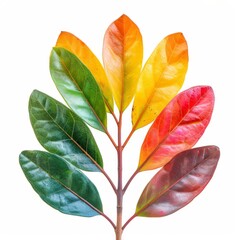 Vibrant Schefflera Leaf with Colorful Rainbow Reflection on Isolated White Background