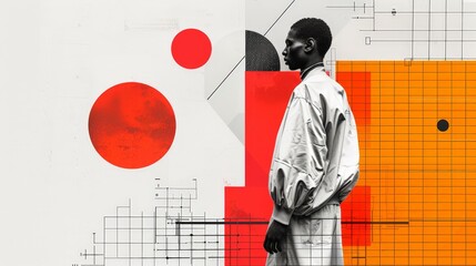 Retro futuristic poster with 80s and 90s high fashion aesthetic. Grunge noise Creative Mixed media collage. Stylish vintage backdrop, grunge graphic design style.