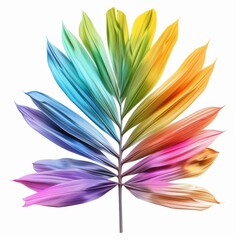 Naklejka premium Fresh Kentia Palm Leaf with Vibrant Rainbow Colors on White Background
