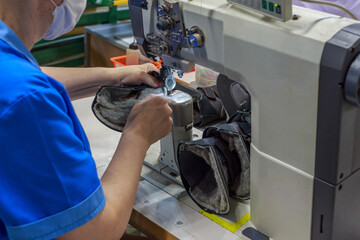 Close view of a special sewing machine.