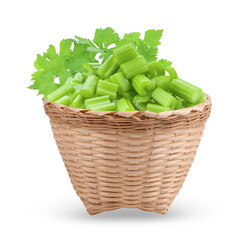 Celery in basket isolated on transparent png