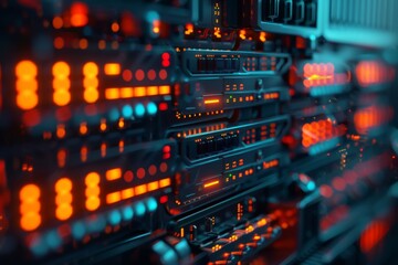 Detailed view of an advanced cybersecurity terminal with illuminated screens in a state-of-the-art information hub