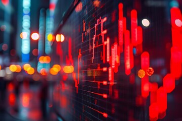 A close up of a stock market graph with red lines. Concept of urgency and importance, as the stock market is a crucial aspect of the economy
