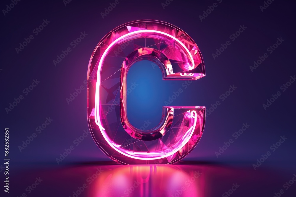 Poster letter c illuminated with pink lights. suitable for design projects and signage