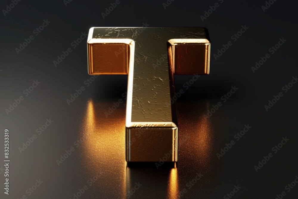 Poster A shiny golden letter T on a sleek black background. Ideal for branding and design projects