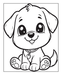 Obraz premium Cute cartoon puppy dog Black and white vector illustration for coloring page Ai generative