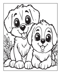 Fototapeta premium Cute cartoon puppy dog Black and white vector illustration for coloring page Ai generative