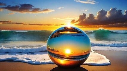 Obraz premium Glass ball on beach 