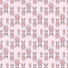 Dancing Rabbit Ballerina Seamless Vector Pattern Design