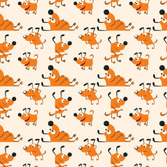 Dogs Meeting Seamless Vector Pattern Design
