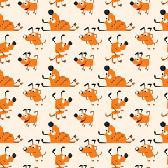 Obraz premium Dogs Meeting Seamless Vector Pattern Design