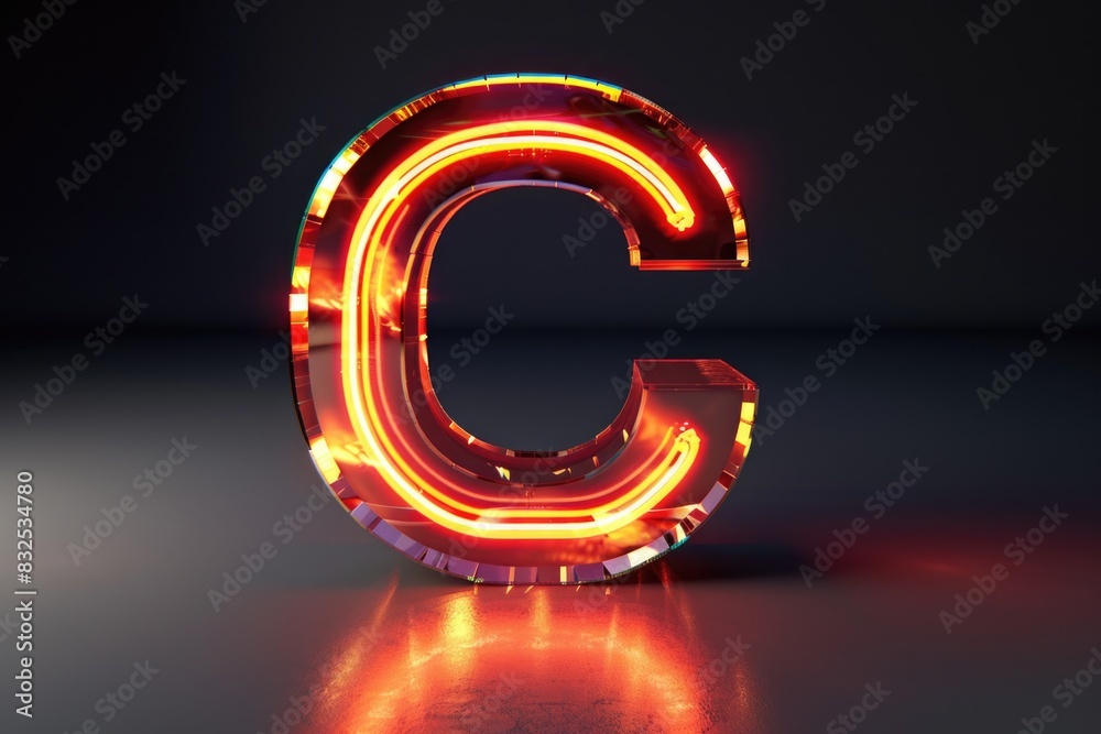 Poster brightly illuminated letter c reflected on shiny surface, ideal for graphic design projects