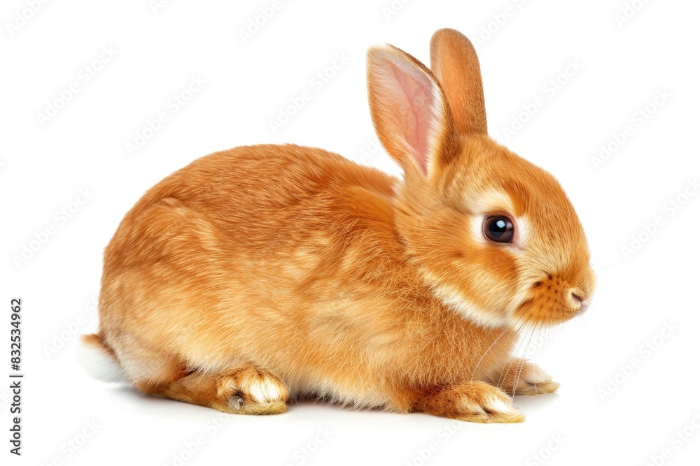 Poster a cute brown rabbit sitting on a white floor. suitable for various design projects