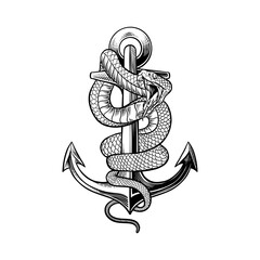 black and white illustration of a ship anchor and snake © Ibnu