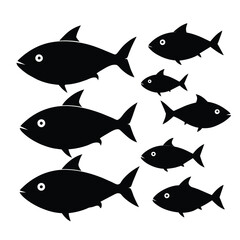 Set of Bonito Fish animal black silhouettes vector on white background