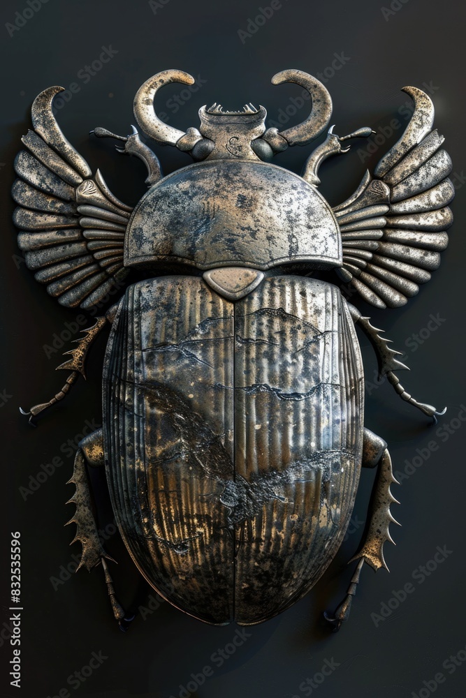 Poster a metal bug with wings on a wall, suitable for technology concepts