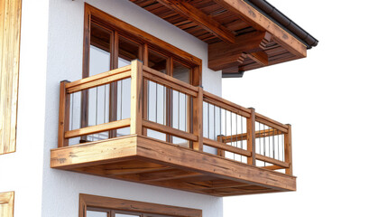 Fototapeta premium Corner of a house with wooden balcony 
