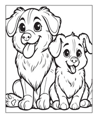 Fototapeta premium Cute cartoon puppy dog Black and white vector illustration for coloring page Ai generative