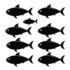 Set of Bonito Fish animal black silhouettes vector on white background