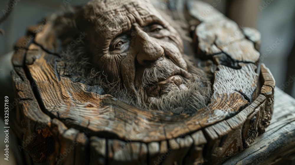 Poster detailed close-up of a statue depicting a man with a beard. suitable for historical or artistic proj