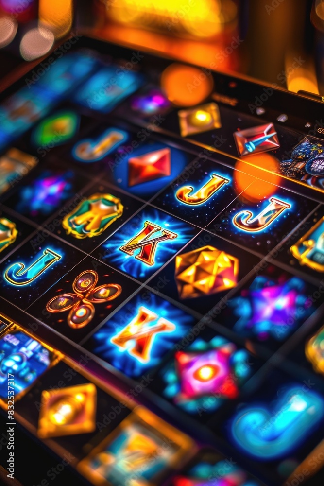 Poster Close-up of a cell phone displaying a game app. Perfect for technology and gaming concepts