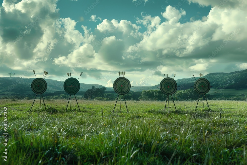 Poster Arrows stuck in the middle of a field, suitable for various concepts
