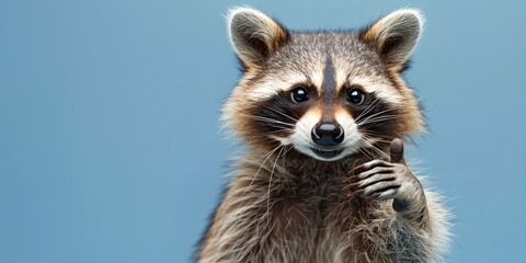 Fototapeta premium a raccoon looking at the camera with a blue sky in the background