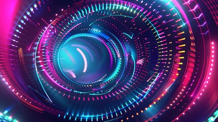 Hypnotic dance of pink blue and green hues in neon lights and shapes