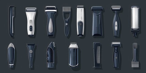 Different types of hair clippers for professional use. Ideal for barber shops or hair salons