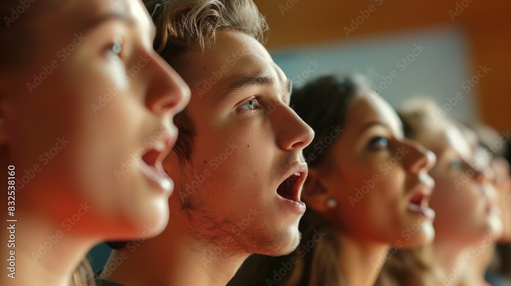 Poster a group of young individuals standing side by side. ideal for team building concepts