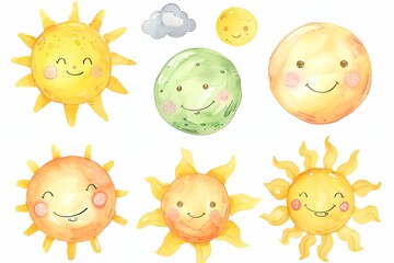 Fototapeta premium a drawing of different suns with different faces and shapes