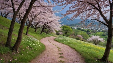 Obraz premium Serene Path Through Springtime Blossoms
