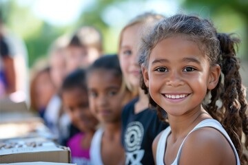 Group of children participating in community service activities Distributing food in shelters