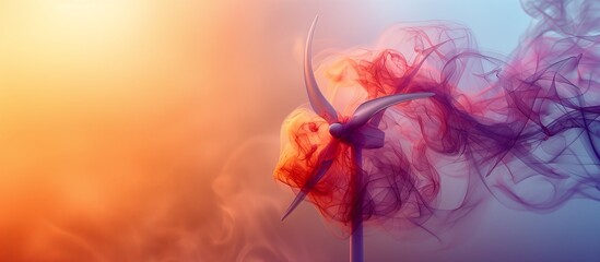 Colorful Windmills power in action. Sustainability energy concept. Renewable green energy. Eco Friendly power