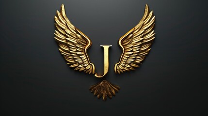 A golden letter 'J' with wings on a black background, ideal for use in designs related to journalism or communication