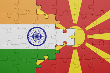puzzle with the colourful national flag of macedonia and flag of india.