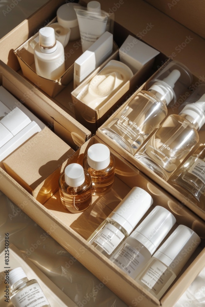 Poster A drawer filled with various bottles and containers
