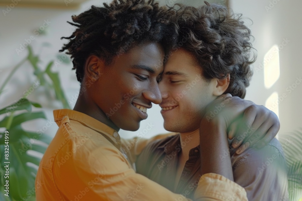 Poster two people showing affection and love by hugging each other