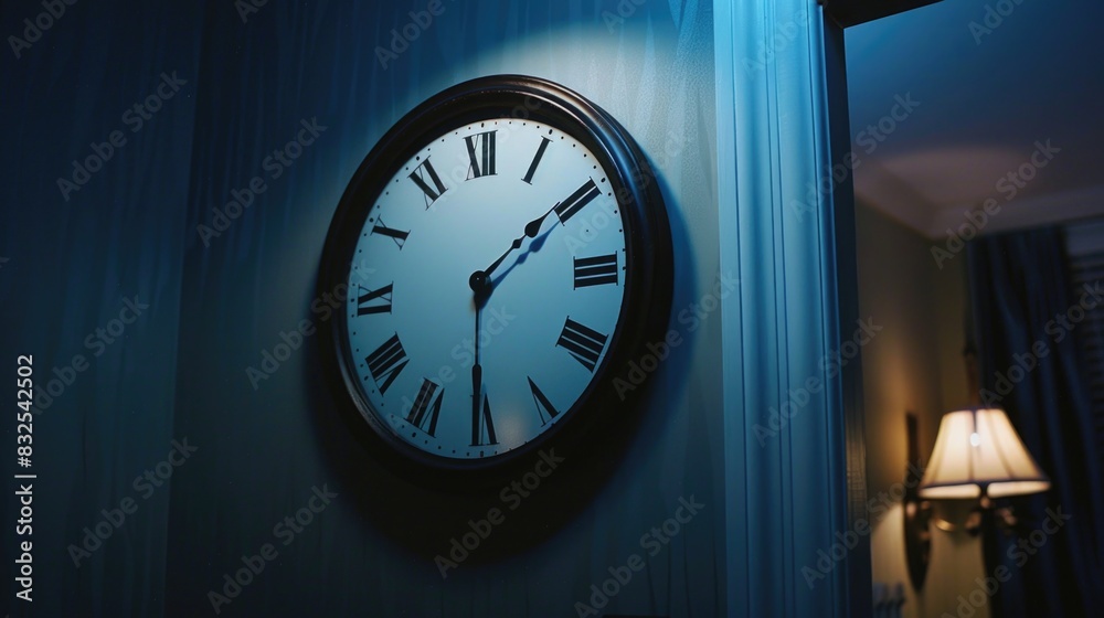 Poster A clock on the wall of a room with a simple design and minimal decor
