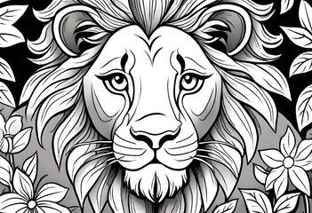 Obraz premium Lineart, coloring book, head of a lion