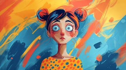 Character illustration with expressive features.
