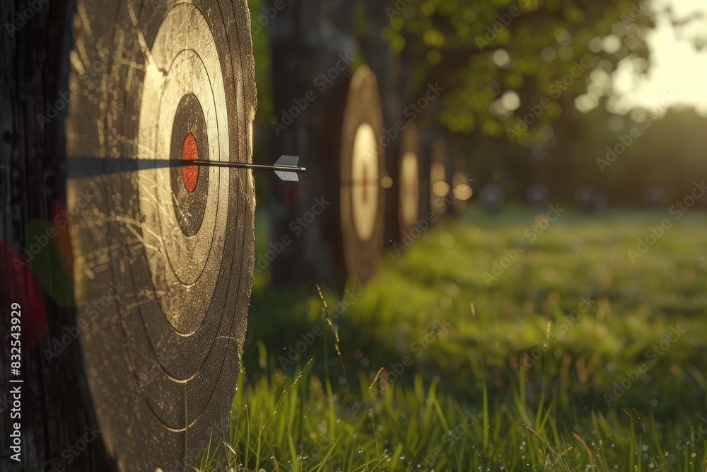 Poster A group of arrows stuck in the center of a target