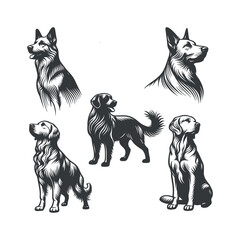 Vector Cute Dog  and Puppy set collection  silhouette design template illustration