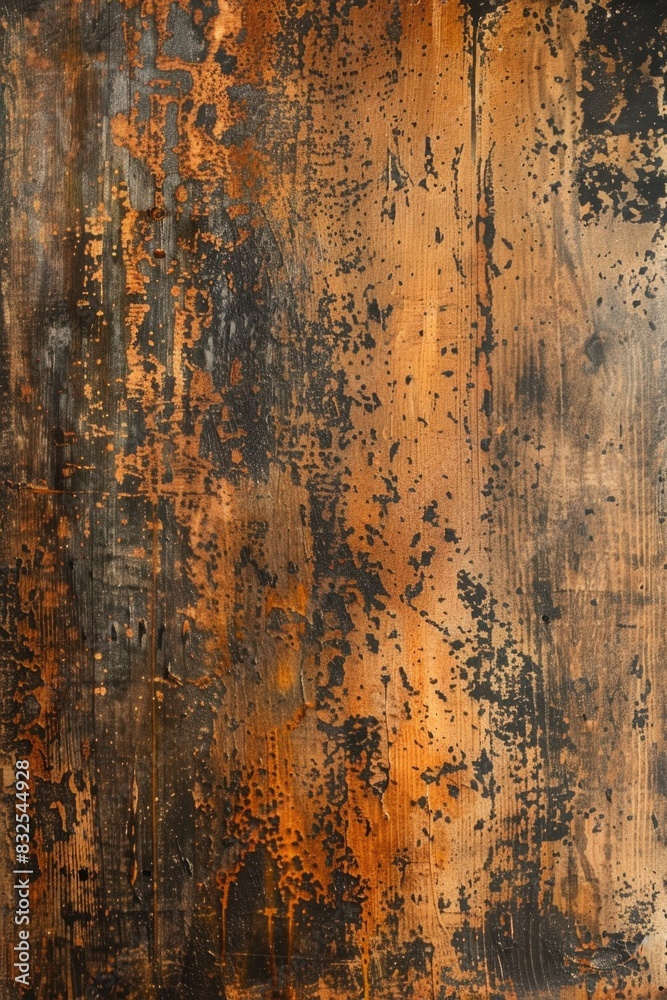 Poster close-up shot of a wooden surface with signs of rust and wear