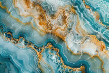 A close-up shot of a blue and yellow marble with intricate patterns