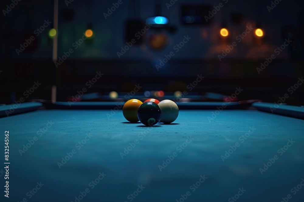 Poster two pool balls sit atop a green pool table, ready for a game to begin