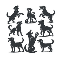 Vector Cute Dog  and Puppy set collection  silhouette design template illustration