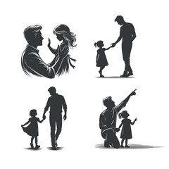 Vector Fathers Day with fathers and children silhouettes design template illustration