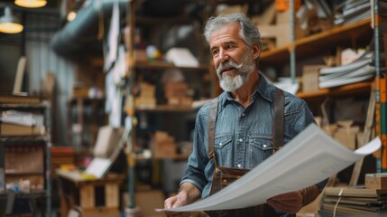 A senior business owner interacting with a customer while holding paper documents and checking bills is an example of a small business image.